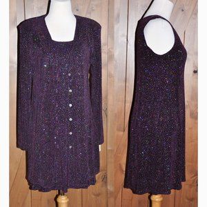 Vintage Rabbit Eggplant or Wine Shimmery Silver Dusted Dress & Jacket